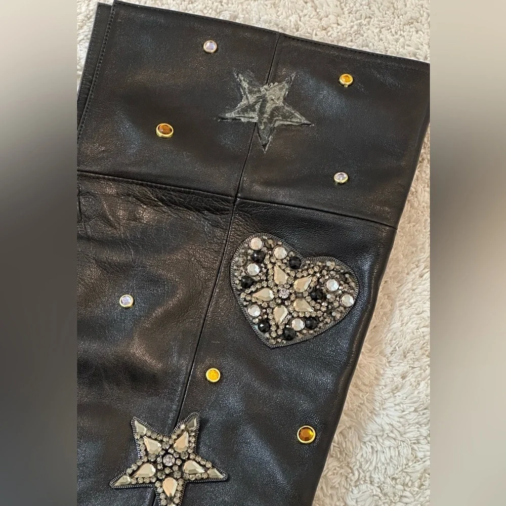 Ivy Kirzhner Embellished OTK Boots | Hearts & Stars Crystals | Leather | US 8